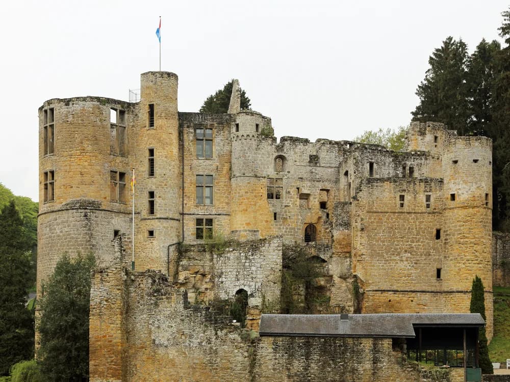 Beaufort Castle ruins in the forested Müllerthal gorges of Luxembourg