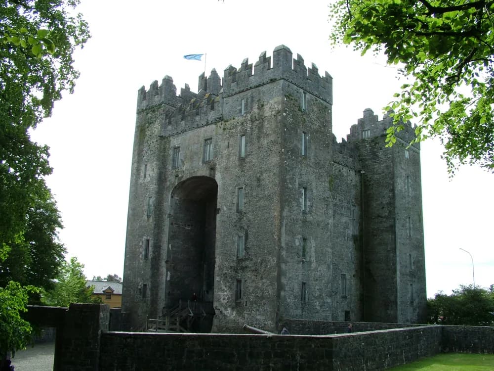 Bunratty Castle reflected in the Ratty River in County Clare, Ireland