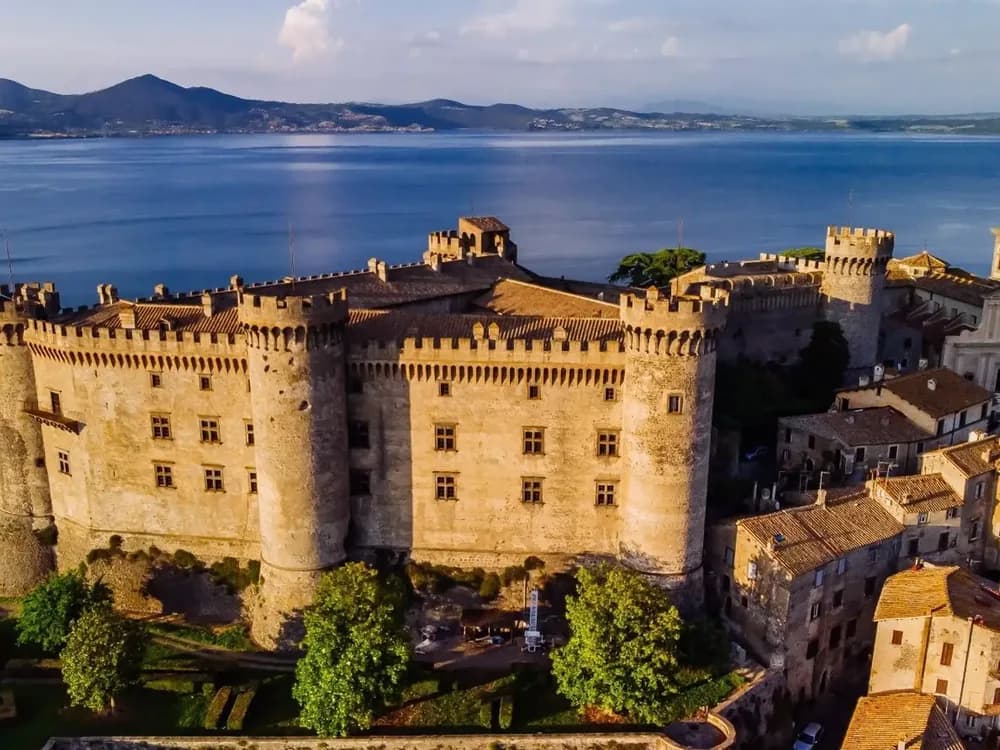 Castello Orsini-Odescalchi's pentagonal towers above Lake Bracciano, Lazio, Italy
