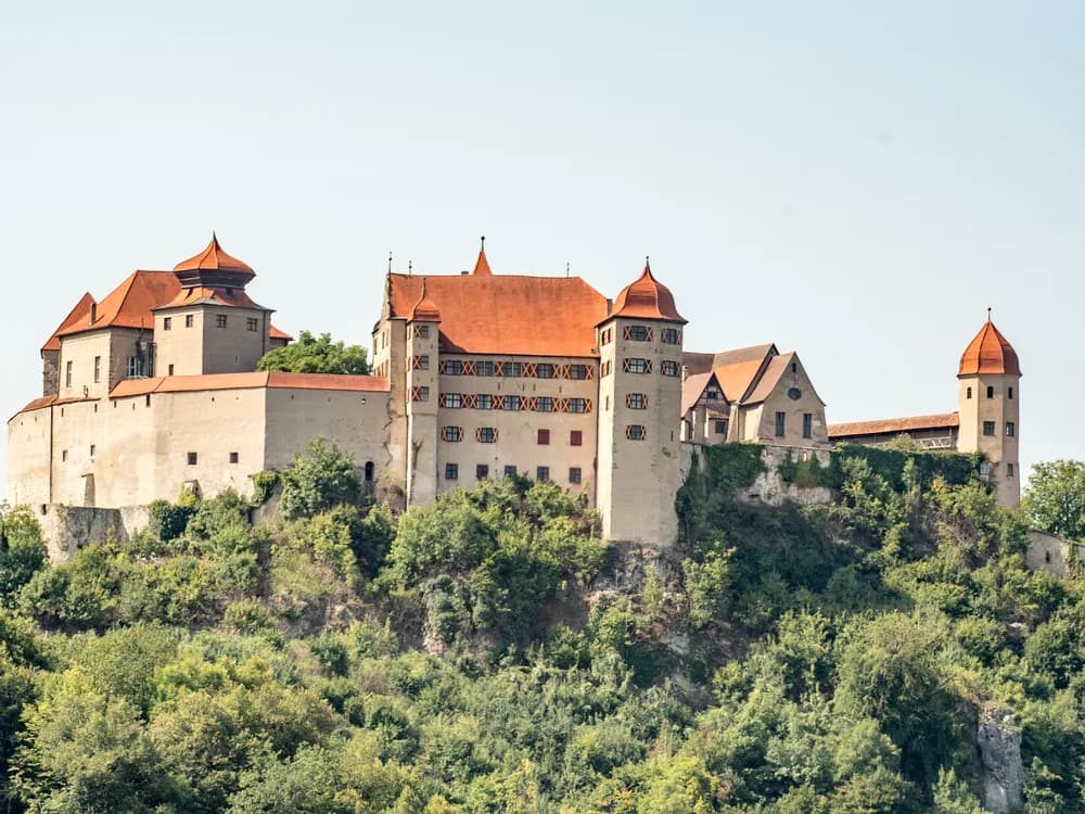 Harburg Castle rising above the Wörnitz River valley on the Romantic Road in Bavaria