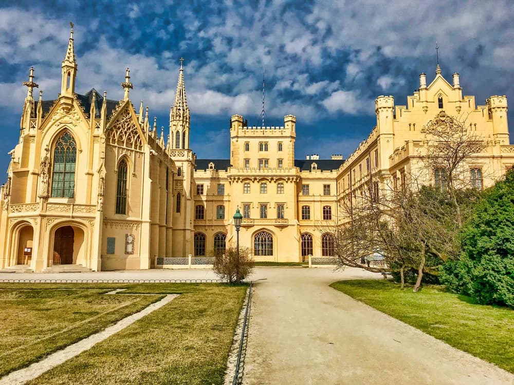 Lednice Castle in South Moravia — a Neo-Gothic white palace in the UNESCO Lednice-Valtice Cultural Landscape