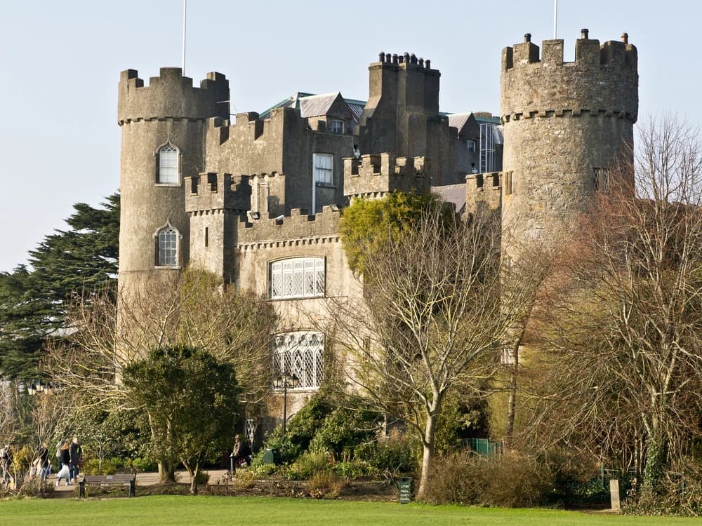 Malahide Castle surrounded by its demesne parkland near Dublin, Ireland