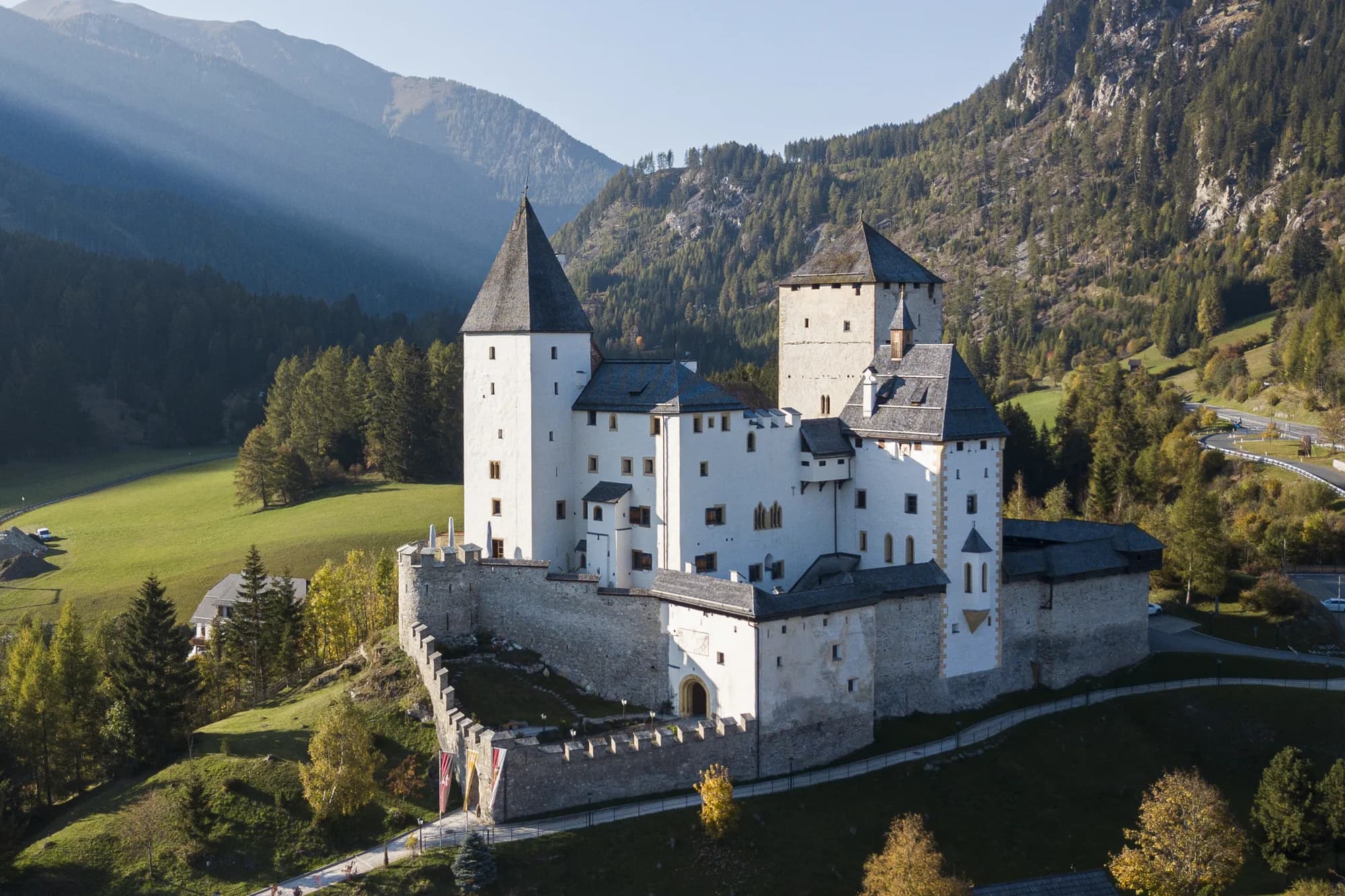 Burg Mauterndorf on its ridge above the village of Mauterndorf in the Lungau, Austria