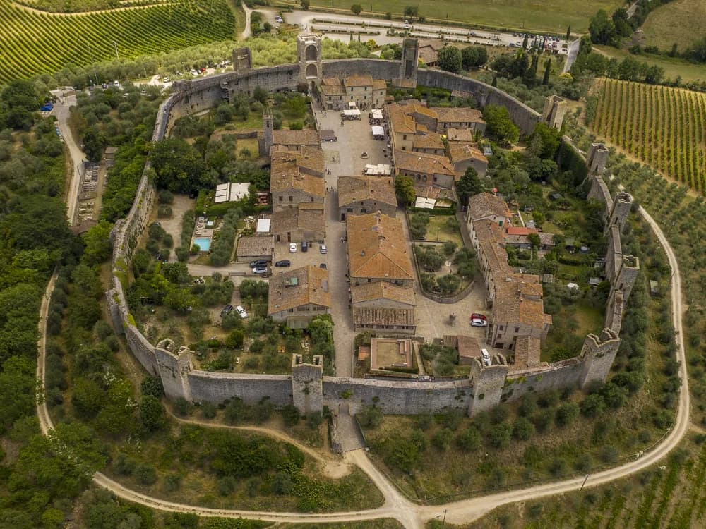 Monteriggioni's medieval ring wall and towers on a Tuscan hilltop near Siena