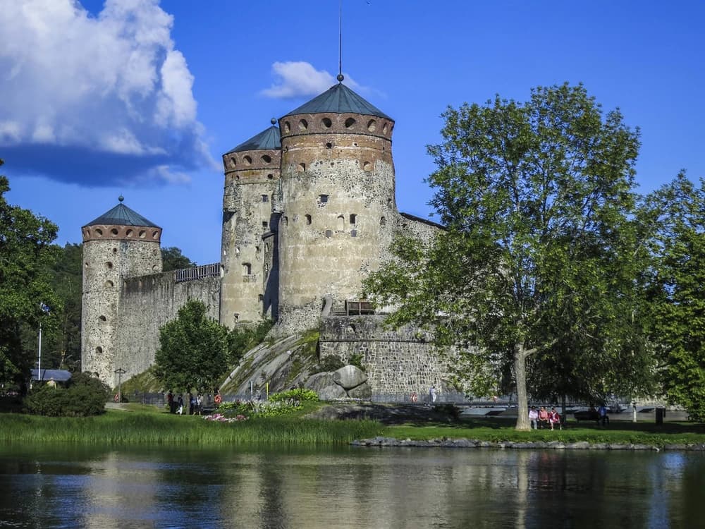 Olavinlinna Castle rising from its island in the Finnish lake system at Savonlinna, Finland