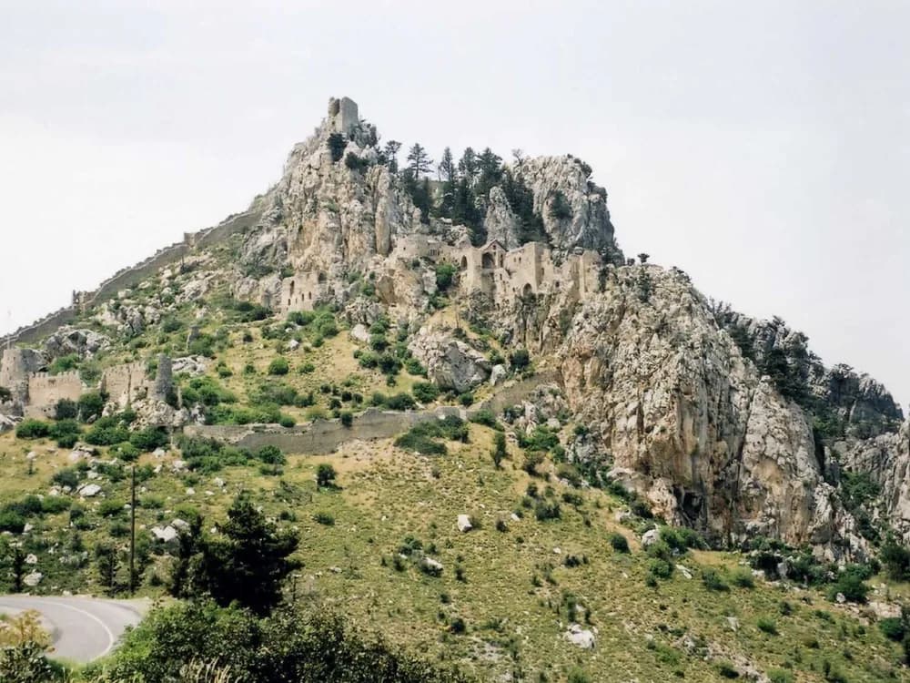 St. Hilarion Castle's ruins cascading down a 732-metre ridge in the Kyrenia Mountains, northern Cyprus
