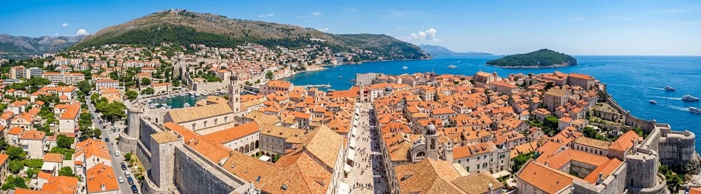 Dubrovnik city walls and the Adriatic coast at golden hour