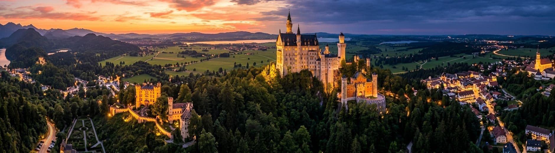 Neuschwanstein Castle in the Bavarian Alps in autumn