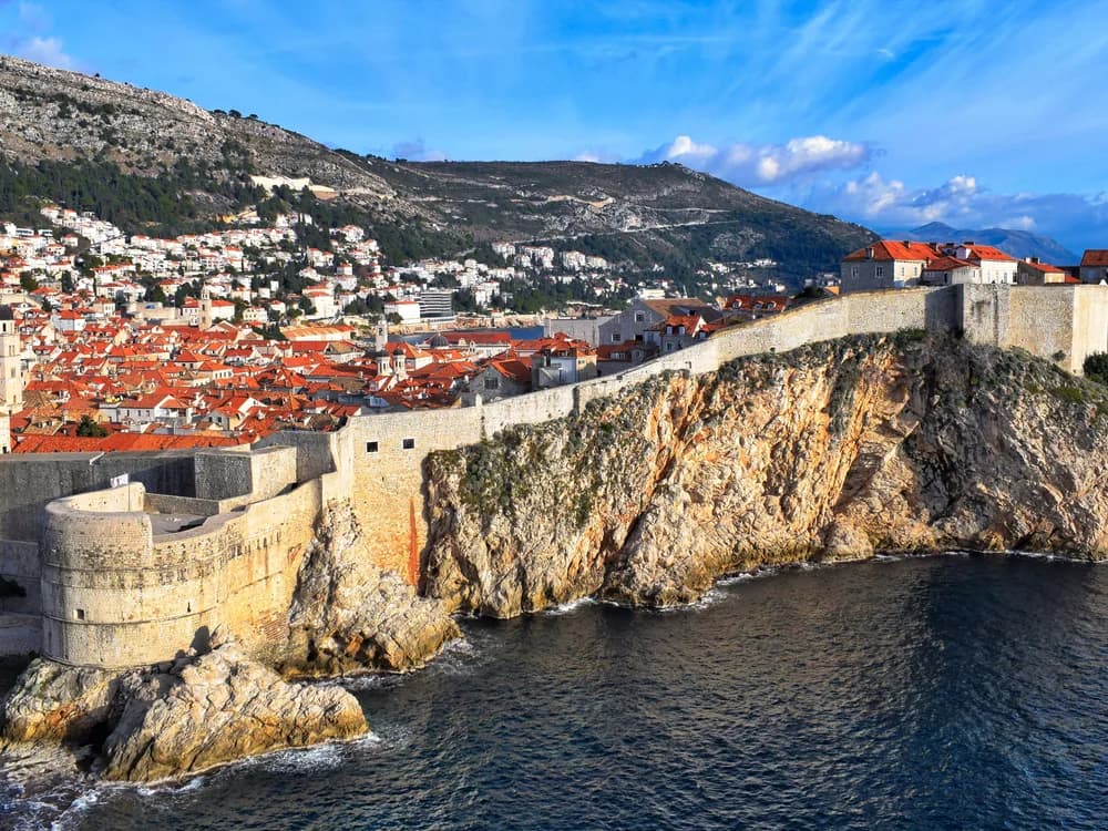Dubrovnik's medieval city walls and Old Town above the Adriatic Sea, Croatia