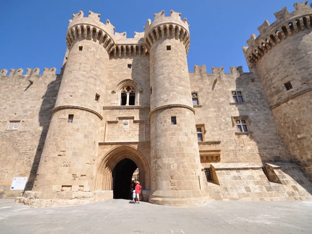 The Palace of the Grand Master rising above the medieval walls of Rhodes Old Town