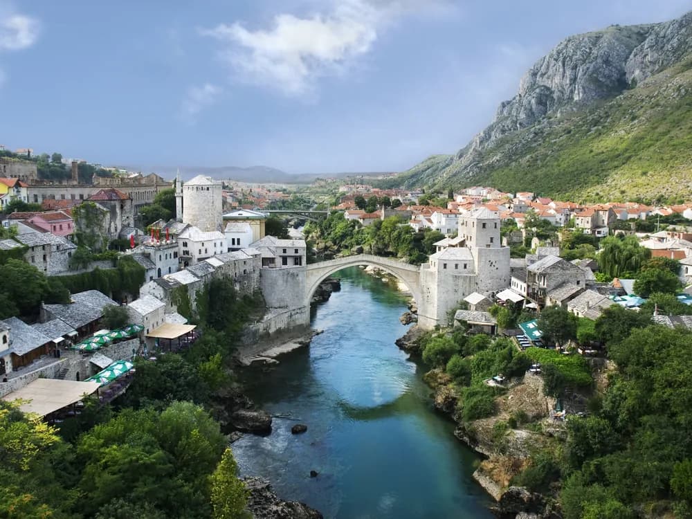 Počitelj medieval Ottoman fortified town climbing the limestone cliff above the Neretva River, Herzegovina